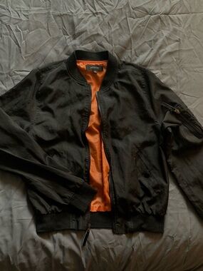 Ring of Fire Black Bomber Jacket with Orange Lining